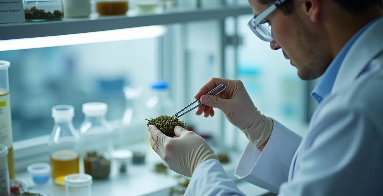 Technicien de laboratoire analysant des échantillons de plantes avec microscope